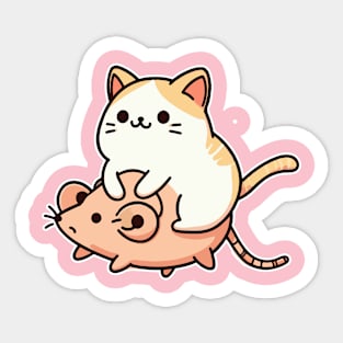 Cute cat ride mouse Sticker